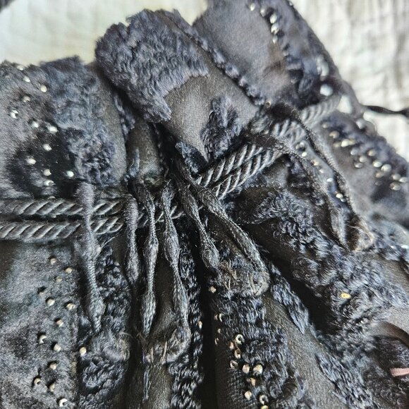 Antique Victorian Style Beaded Drawstring Purse Embroidered Velvet Reticule Bag - Picture 4 of 8